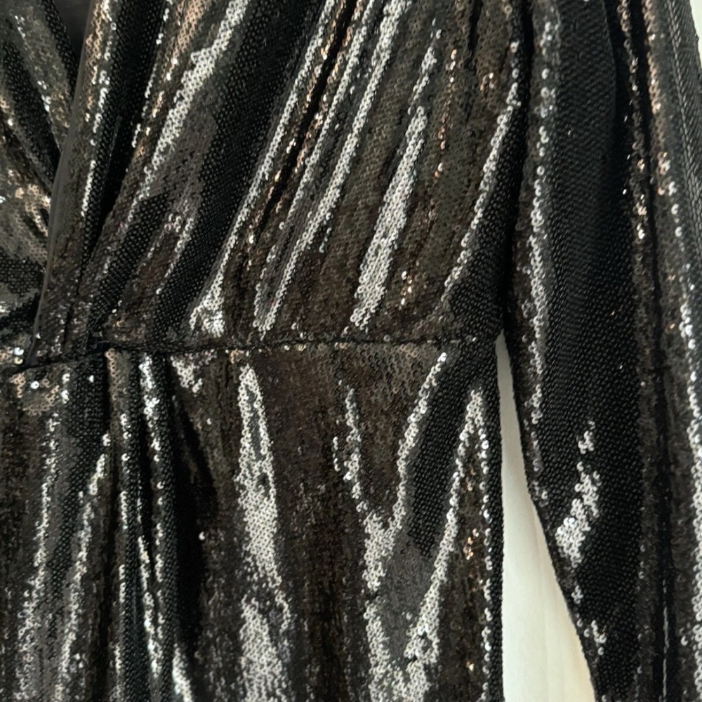 Anthropologie Women’s 8 Black Twist-Front All Over Sequin Dress Glam RARE - Picture 4 of 11